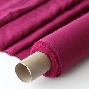 Fuchsia Pink Linen Fabric - Magenta Pink Stonewashed 100% Linen Flax Material