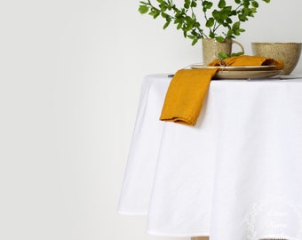 Round Oval Linen Table Cloth. White Linen Tablecloth