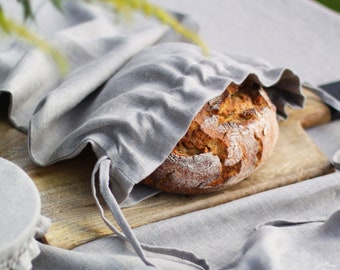 Linen Bread Bag - Reusable Natural Kitchen Food Storage Bag