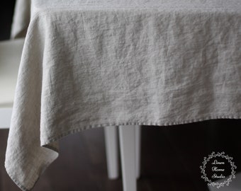 Wide Linen Tablecloth Natural. Stonewashed Fabric.