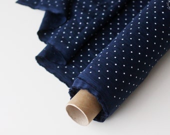 Polka Dot Blue Linen Fabric - Stonewashed.