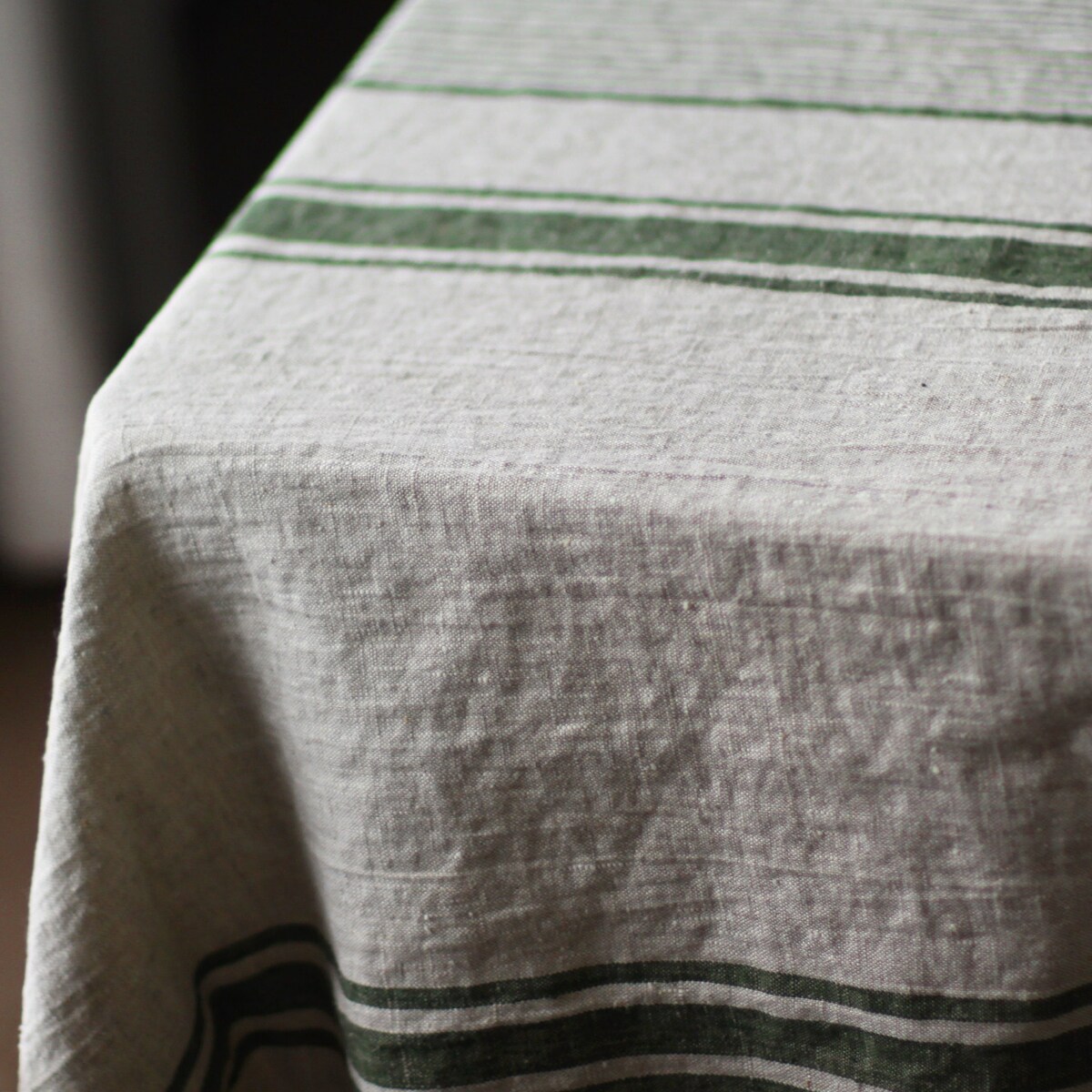 Heavy Linen Tablecloth for Easter Table - French Style Striped Washed Rustic Linen Table Cloth - Rectangle Square or Round
