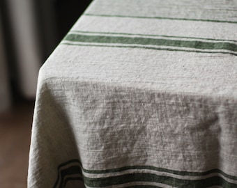 Heavy Linen Tablecloth for Easter Table - French Style Striped Washed Linen Table Cloth - Rectangle Square or Round