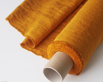 Mustard Linen Fabric by the Yard - Stonewashed 100% Linen Flax Material - Flax Fabric by the Meter