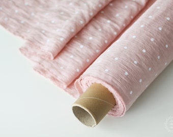 Dusty Rose Linen Fabric - Linen for Clothing - Polka Dot Pink Stonewashed 100% Linen Flax Material - Fabric by the Yard