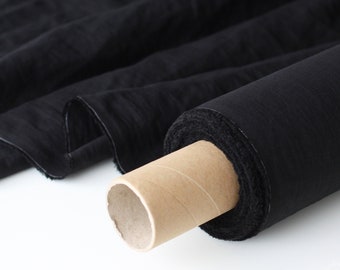 Linen Fabric Black - Stonewashed 100% Linen Flax Material - Fabric by the Meter - Fabric by the Yard