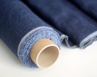 Linen Fabric Blue Melange By The Yard - Jeans Denim Stonewashed 100% Linen Flax Material by the Meter