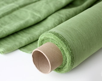 Apple Green Linen Fabric - Stonewashed 100% Linen Flax Material by the Meter - Linen by the Yard