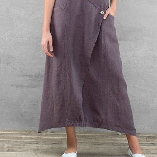 Long Linen Skirt With Side Pockets in Stone Gray/ Linen Maxi Etsy