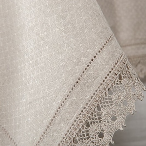 Natural Linen Table Cloth with Lace.