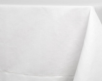 White Linen Table Cloth. Christmas Tablecloth.