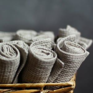Linen Waffle Dishcloth Set - Kitchen Towel - Natural Undyed Softened 100% Linen Fabric