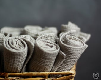 Juego de paños de cocina de lino con diseño de gofre - Toalla de cocina - Tejido 100 % lino natural, sin teñir y suavizado