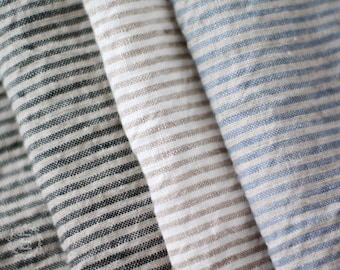 Striped Linen Fabric - Natural Gray Blue White Stonewashed Vintage looking 100% Linen - Fabric by the Yard - Width of stripes 3mm or 1.5mm