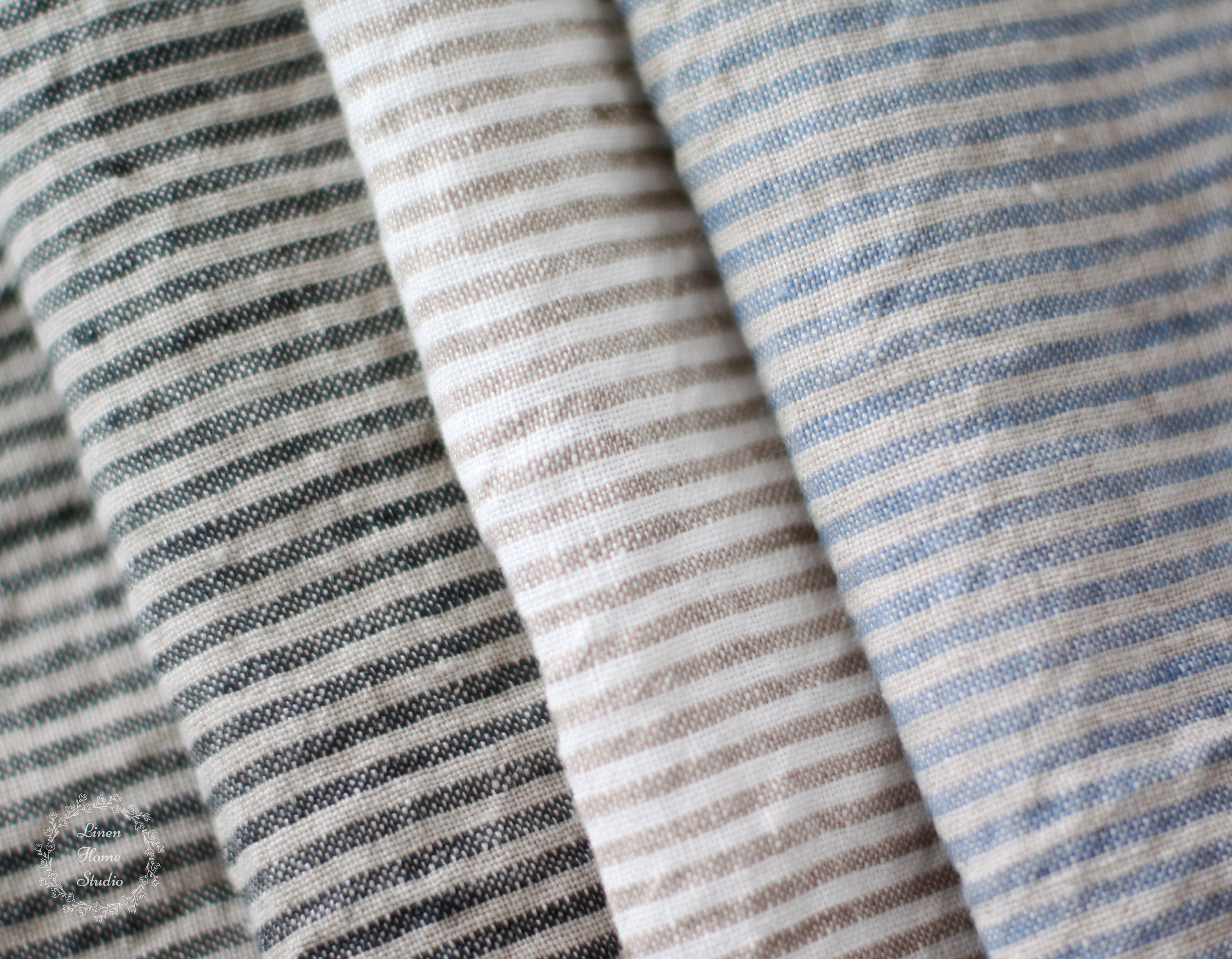 Striped Linen Fabric Natural Gray Blue White Stonewashed Vintage Looking  100% Linen Fabric by the Yard Width of Stripes 3mm or 1.5mm 