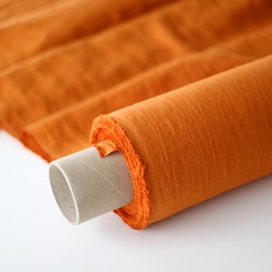 Pumpkin Orange Linen Fabric - Stonewashed 100% Linen Flax Material - Fabric by the Meter - Fabric by the Yard