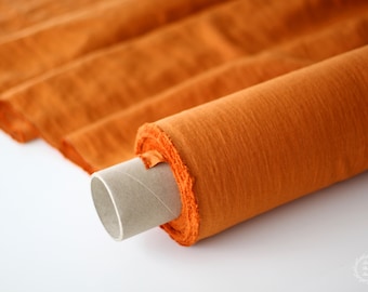 Pumpkin Orange Linen Fabric - Stonewashed 100% Linen Flax Material - Fabric by the Meter - Fabric by the Yard