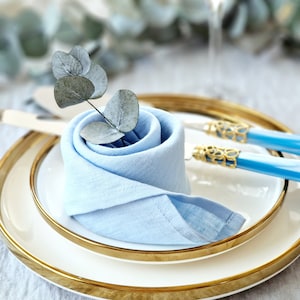 Serviettes en lin pour mariage Serviettes en tissu douces et rustiques. Baby Blue