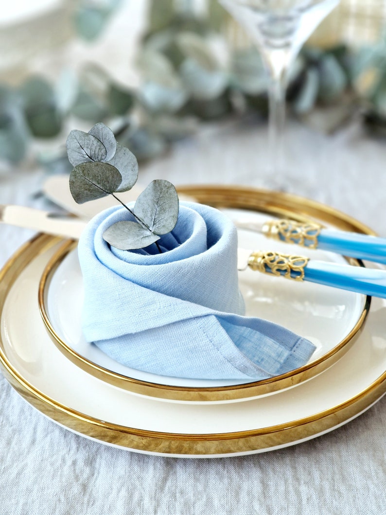 Serviettes en lin pour mariage Serviettes en tissu douces et rustiques. Baby Blue