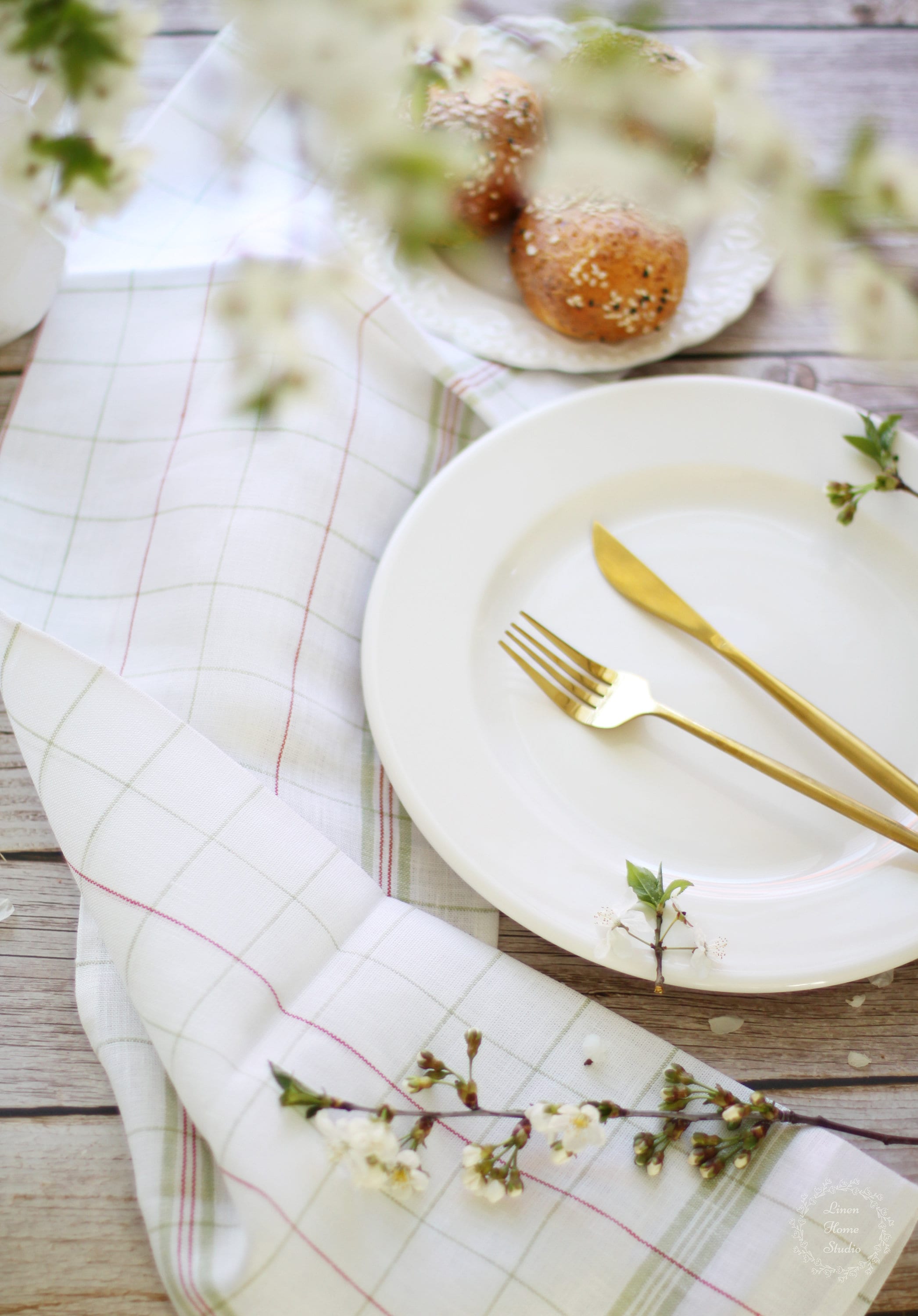 White Linen Kitchen Tea Towel With Checks Etsy UK