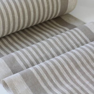 Rough Striped Linen Fabric Gray - Narrow Rustic Heavy Weight 100% Linen Flax Material - Fabric by the Meter - Fabric by the Yard 360g/m2