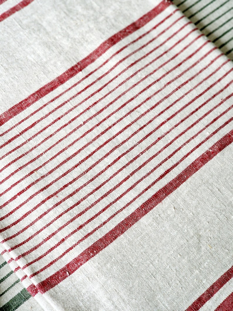 Linen Table Runner Striped French Style Heavy Weight Natural Table Runner Red Stripes