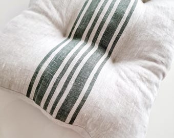 Linen Bench Cushion with Ties - Striped Window Seat - Entryway Pillow -  Natural Heavy Weight 100% Linen Fabric - Custom Sizes Available