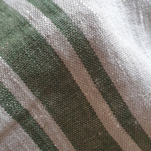 Linnen kussenhoes kussensloop met verborgen ritssluiting zware gestreepte stof Green Stripes