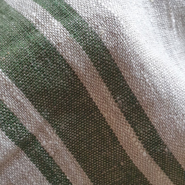 Heavy Weight Linen Fabric by the Yard 265g/m2 - Upholstery Striped French Style Softened 100% Flax Material -  Linen for Tablecloth