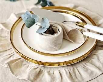 Linen Placemat Round Ruffled  - Washable Table Place Mat
