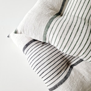 Leinen-Sitzkissen gestreifte Stuhlauflage mit Bändern natürlicher französischer Stil, schwerer Stoff aus 100 % Leinen Green Stripes