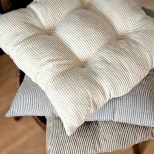 Linen Seat Cushion - Stripes Chair Pad with Ties - Chair Pillow - Natural 100% Linen Fabric - Custom Size image 3