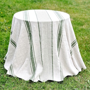 Heavy Linen Tablecloth for Easter Table French Style Striped Washed Linen Table Cloth Rectangle Square or Round image 3