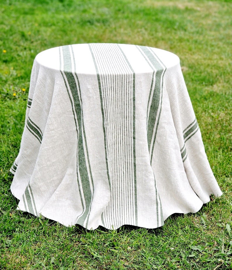 Heavy Linen Tablecloth for Easter Table French Style Striped Washed Linen Table Cloth Rectangle Square or Round zdjęcie 3