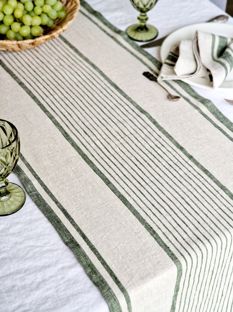 Linen Table Runner Striped French Style Heavy Weight Natural Table Runner zdjęcie 3