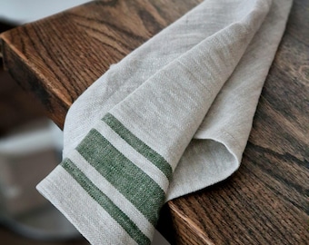 Linen Hand Towel with Loop - French Style Linen Tea Towel - Softened Heavy Weight Flax Fabric