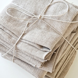 100% Linen Fabric Remnants Linen Scraps Heavy Weight Linen Bundle Linen Swatches for Quilting Natural (no stripes)