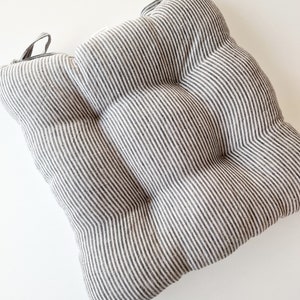 Linen Seat Cushion - Stripes Chair Pad with Ties - Chair Pillow - Natural 100% Linen Fabric - Custom Size image 4