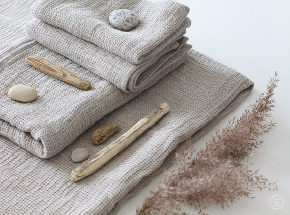 Linen Waffle Bath Towel, Cotton Hand Towels Set, Sauna SPA Sheet