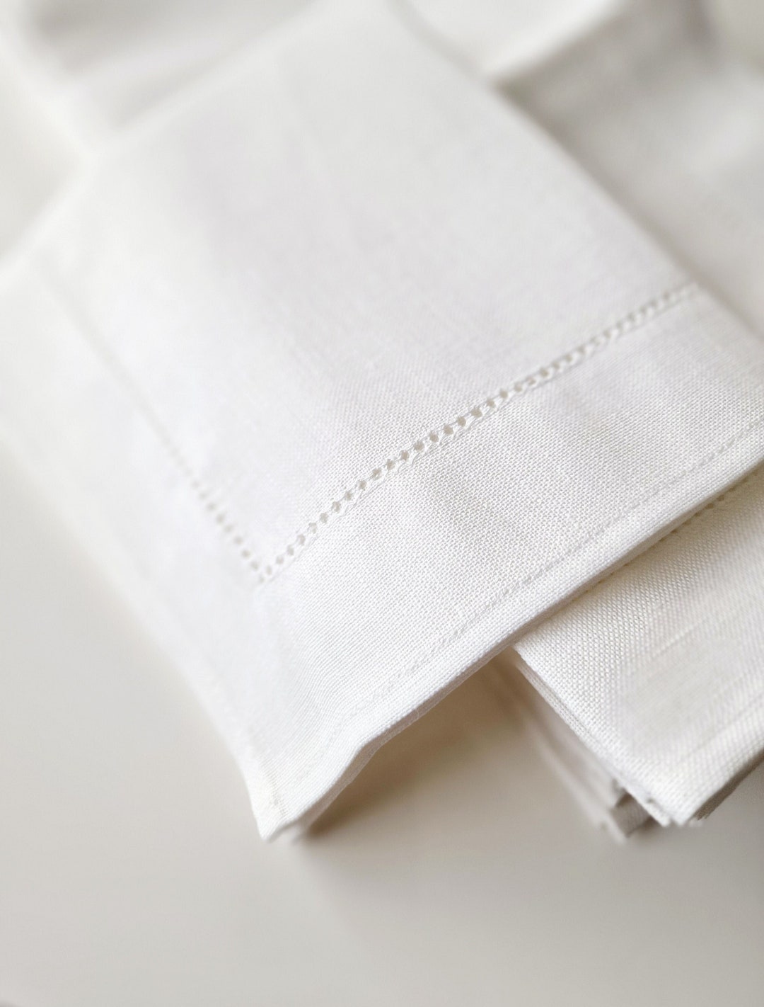 Linen Napkins Hemstitched Wedding Napkins White or Natural Embroidery ...