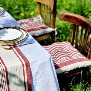 Linen Chair Pillow with Ties - Striped Seat Cushion - Natural French Style Heavy Weight 100% Linen Fabric