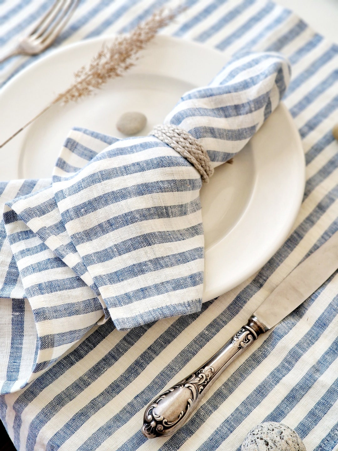 Striped Linen Napkins for Sea Beach Wedding Blue and White Stripes Etsy
