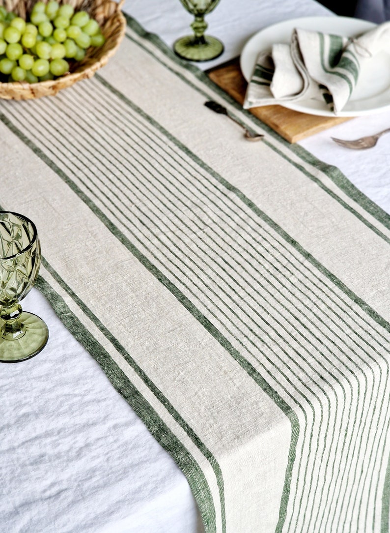 Linen Table Runner Striped French Style Heavy Weight Natural Table Runner zdjęcie 2