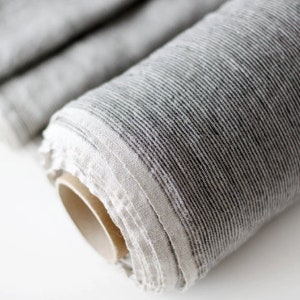 Tessuto di lino a righe Naturale Grigio Blu Bianco Stonewashed dall'aspetto vintage 100% lino Tessuto tagliato su misura Larghezza delle strisce 3 mm o 1,5 mm Natural/Gray 1.5mm