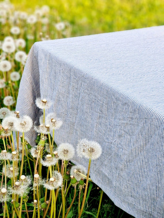 Linen Tablecloth for Wedding - Striped Rectangle Square Round - Washed 100% Linen Fabric
