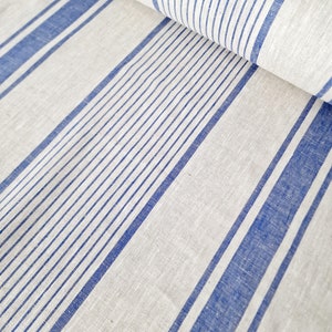 Heavy Linen Tablecloth Round Square Rectangle French Style Striped Washed Linen Table Cloth Blue Stripes