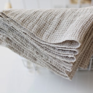Linen Waffle Bidet Towels - Natural Undyed Softened 100% Linen Fabric