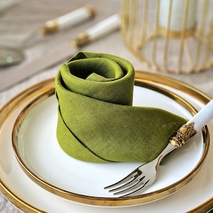 Serviettes en lin pour mariage Serviettes en tissu douces et rustiques. Moss Green