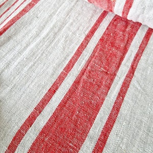 Heavy Linen Tablecloth for Easter Table French Style Striped Washed Linen Table Cloth Rectangle Square or Round Bright Red Stripes