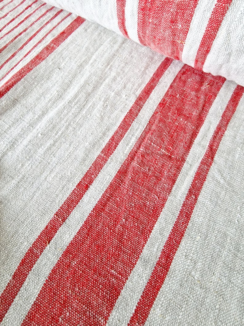 Heavy Linen Tablecloth for Easter Table French Style Striped Washed Linen Table Cloth Rectangle Square or Round Bright Red Stripes